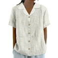 thumbnail image 2 of Beige Womens Tops Women's Cotton and Linen Summer Casual Collar Short Sleeved Blouse Shirts for Women, 2 of 5