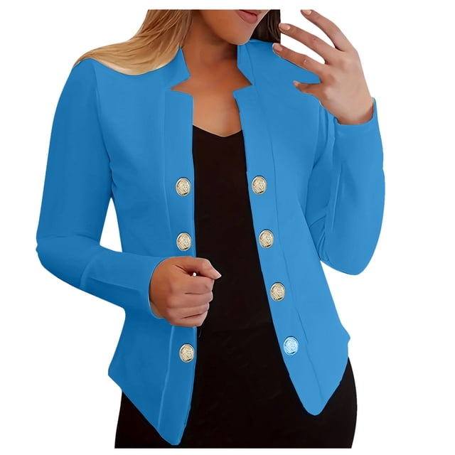 GDREDA Veste Décontractée pour Femmes Steampunk Ourlet Haut Bas Ouvert devant Manches Longues Blazer Peplum Bleu,TG