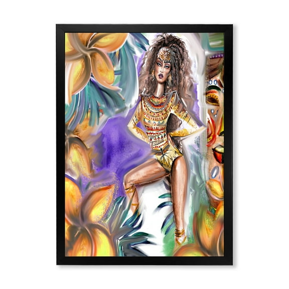 Designart 'Tropical Amazon Warrior Woman ' Traditional Framed Art Print