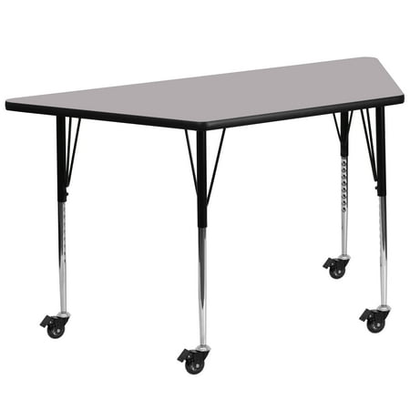 UPC: 0847254080552 | Flash Furniture Wren Mobile 29 W x 57 L Trapezoid Grey Thermal Laminate Activity Table – Standard Height Adjustable Legs