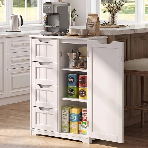White Pantry Storage Cabinet , Gizoon Kitchen Cabinet with 2 Doors and Adjustable Shelves for Dining Room