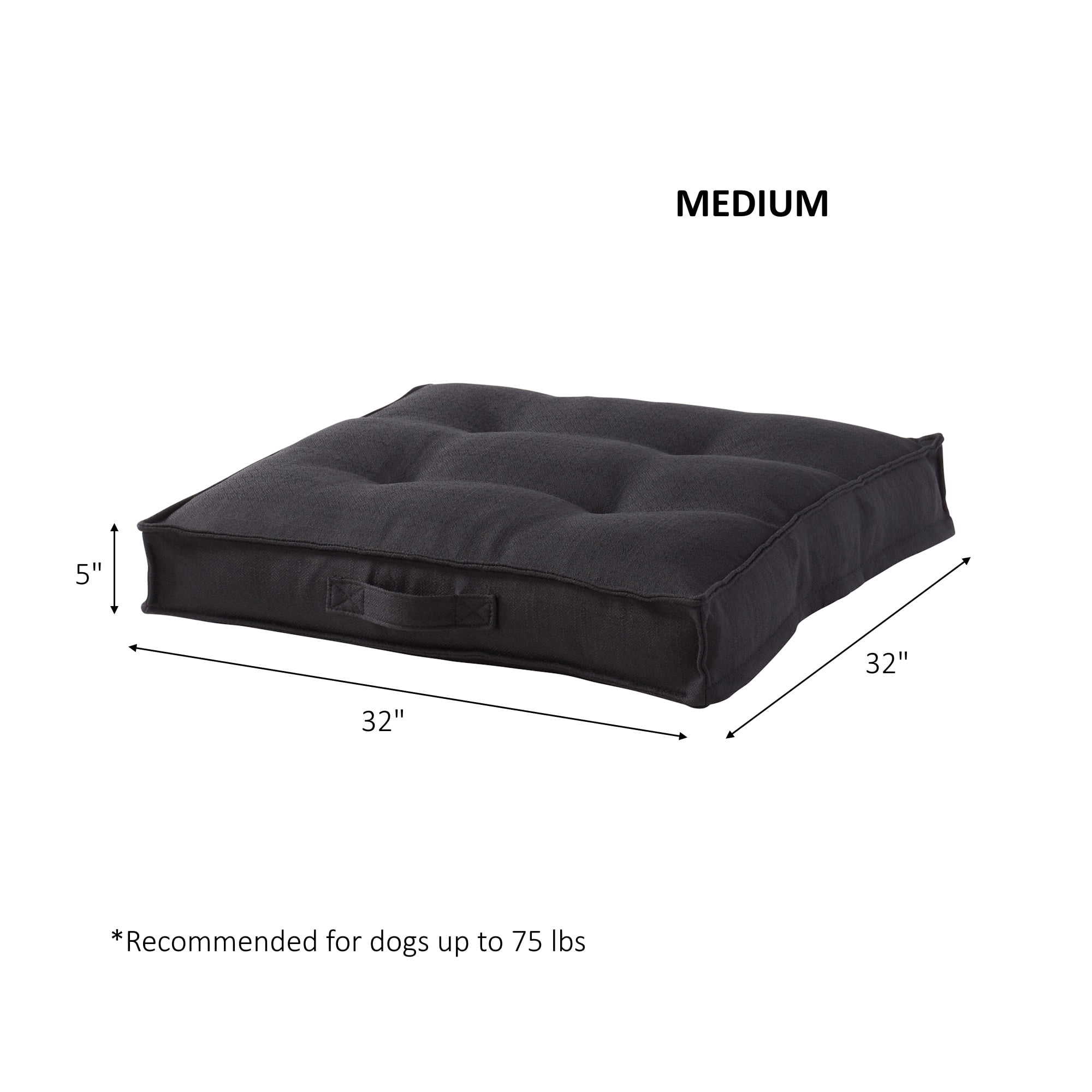 Happy Hounds Milo Square Tufted Pillow Dog Bed- Black- Medium (32 x 32 in.)