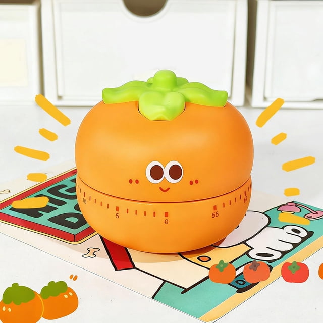 Uuiauoio Cute Kitchen Timer with 60-Minute Mechanism, Orange Persimmon Design, Non-Slip Base, Easy-Read Dial, Mechanical Countdown for Cooking and Baking