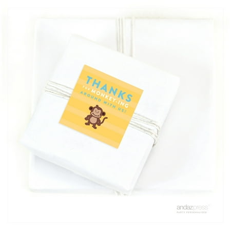 - Thanks For Monkeying Around Jungle Safari Adventure Birthday Square Gift Labels, 40-Pack