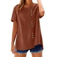 thumbnail image 3 of Sudadera con capucha para mujer,Blusa de algodón para mujer, jersey de manga corta con cuello en V, top informal con botones en el bajo, ideal para el hogar y el uso diario, sopatenor, 3 of 8