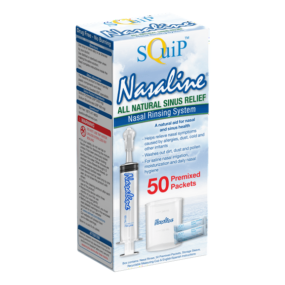 Squip Nasaline Nasal Rinsing System with 50 Premixed Saline Packets