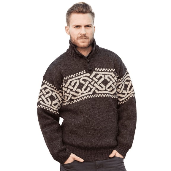 Irish Celtic Wool Sweater Men's Fisherman Troyer Pullover Made in Ireland by Aran Woollen Mills