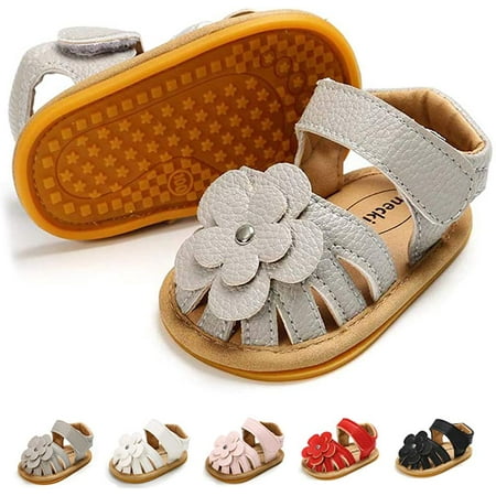 Infant Baby Girl Boy Sandals Comfort Premium Summer Outdoor Casual Beach Shoes with Flower Bowknot Anti Slip Rubber Sole Newborn Toddler Prewalker First Walking Shoes