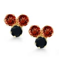 thumbnail image 2 of Gem Stone King 14K Yellow Gold Red Garnet and Black Onyx Three Stone Stud Earrings for Women (0.80 Cttw, Gemstone January Birthstone, Round 3MM), 2 of 4