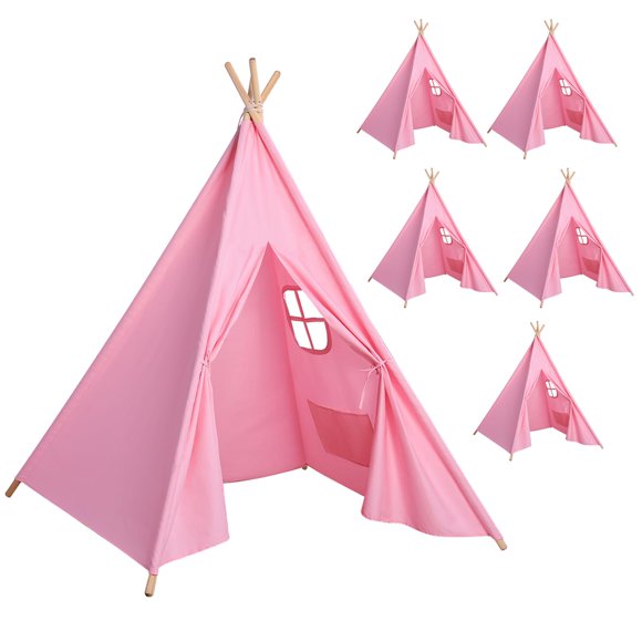 Tiendas tipi Wilwolfer rosas para niños con luces y banderas, paquete de 6