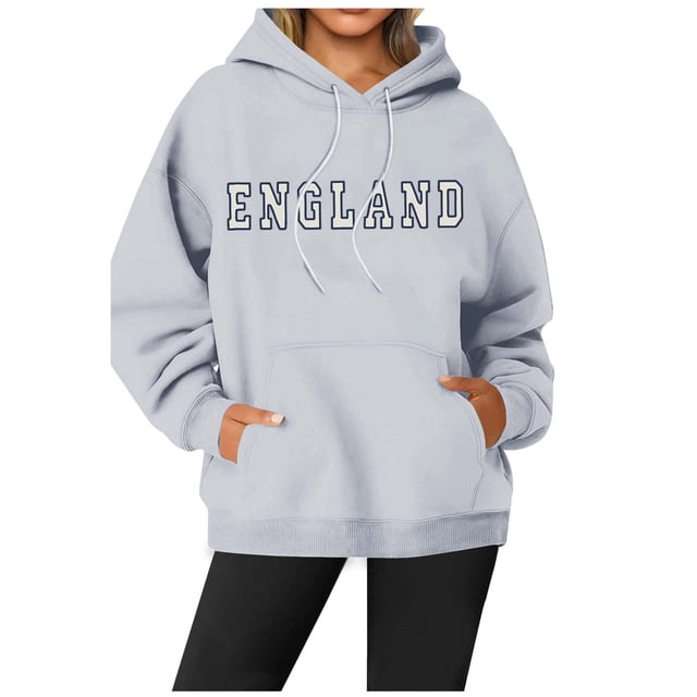 WEAIXIMIUNG Robe Chandail en Molleton avec Poches Style Britannique à la Mode pour Femmes Imprimé Lettre Poche à Cordon Col Rond Manches Longues Chandail à Capuchon de Sport Décontracté (1)