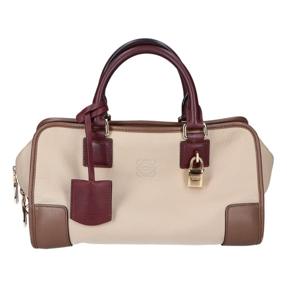 Pre-Owned LOEWE 352.62.A03 Beige Tricolor Amazona 28 Handbag - Women's