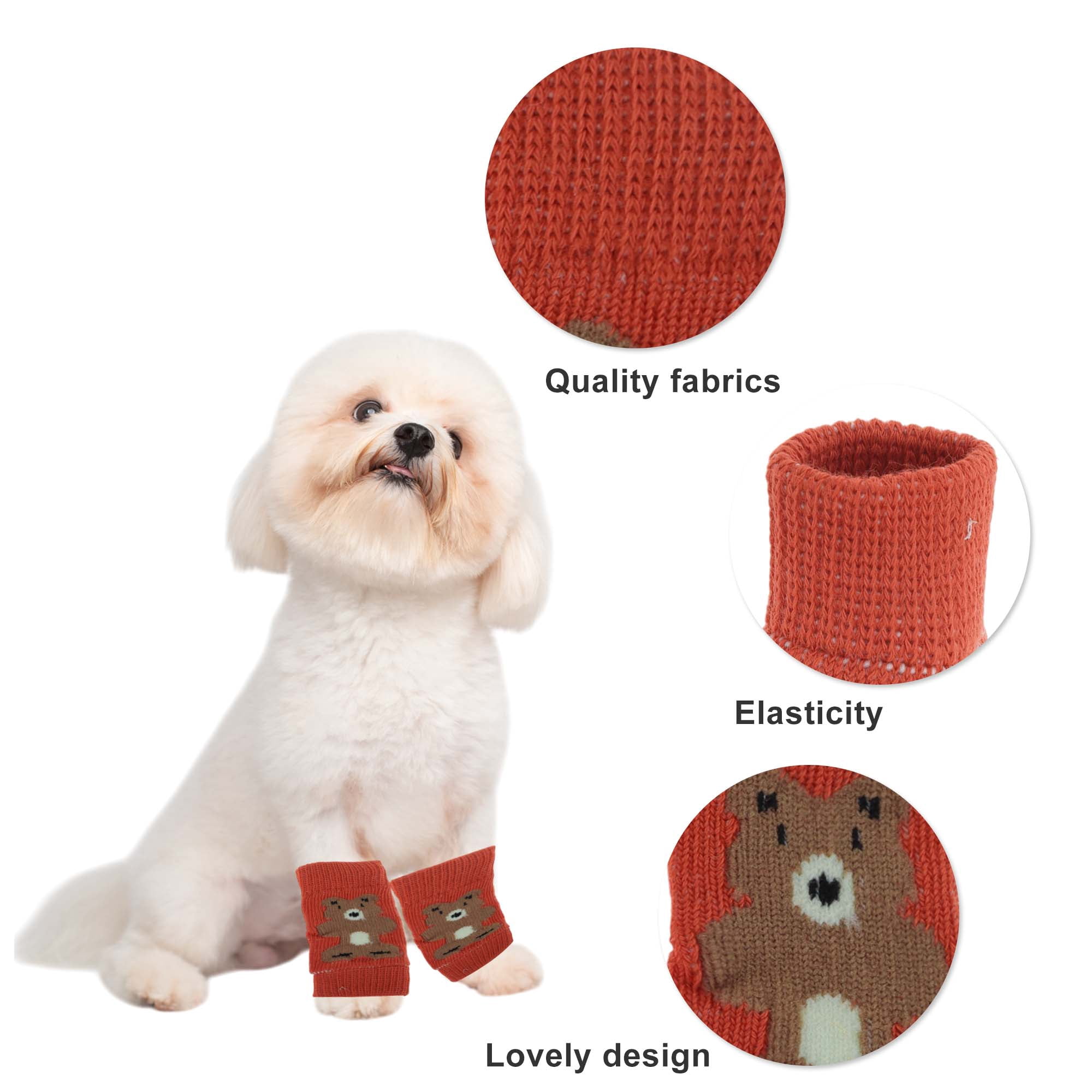 Unique Bargains Pack of 4 Dog Leg Soft Knitted Dog Socks Joint Protection Red Bear S