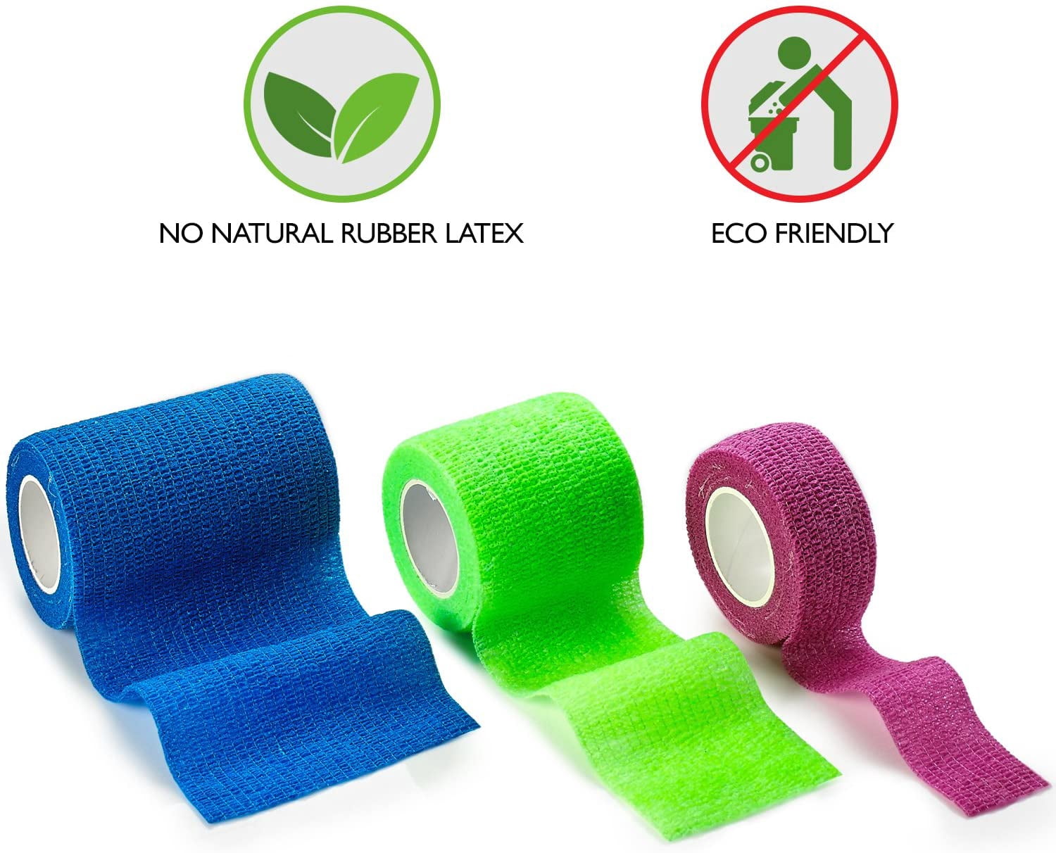 MEDca Self Adhesive Bandage, 1" 2" 3" Sizes, 18 Count, 5 Yards Each Roll