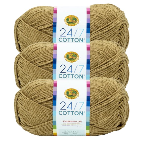 Fil Lion Brand 24/7 Cotton® Fil de Coton #4 Moyen 140g/273m 3-Paquete