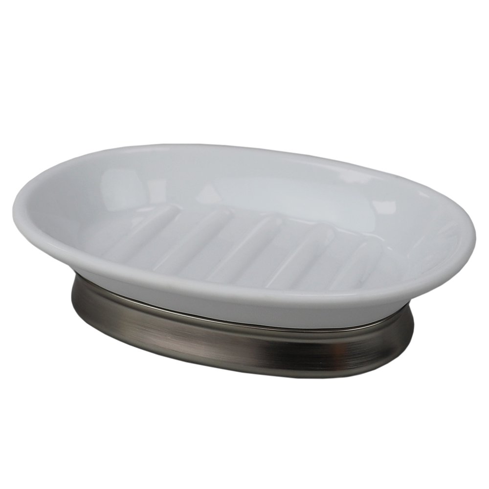 Home Basics Rubberized Plastic Countertop Pedestal Soap Dish with NonSkid Metal Base, White