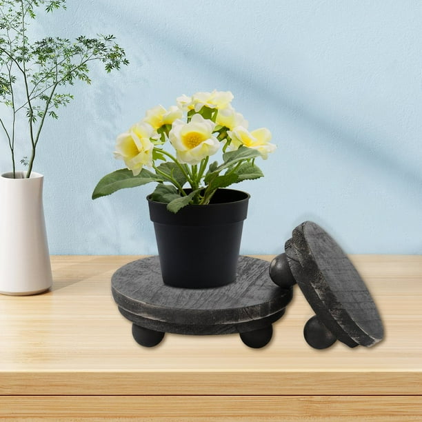 LINGXIANSENG 3-Piece Wooden Display Risers Set - Round Pedestal Stands For Plants, Candles, Decor | 5", 6", 8" Diameter | Rustic Home & Kitchen Organizer (Black)