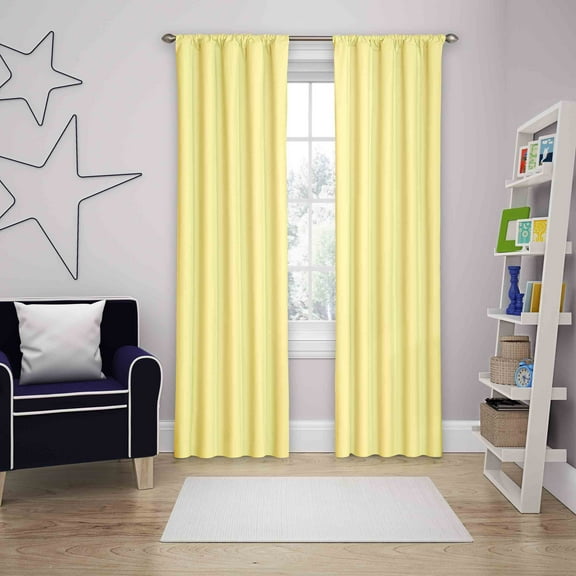 Eclipse Kids Microfiber Blackout Rod Pocket Curtains, Solid Thermaback Curtains (1 Panel), 42 In wide x 84 In long, Yellow