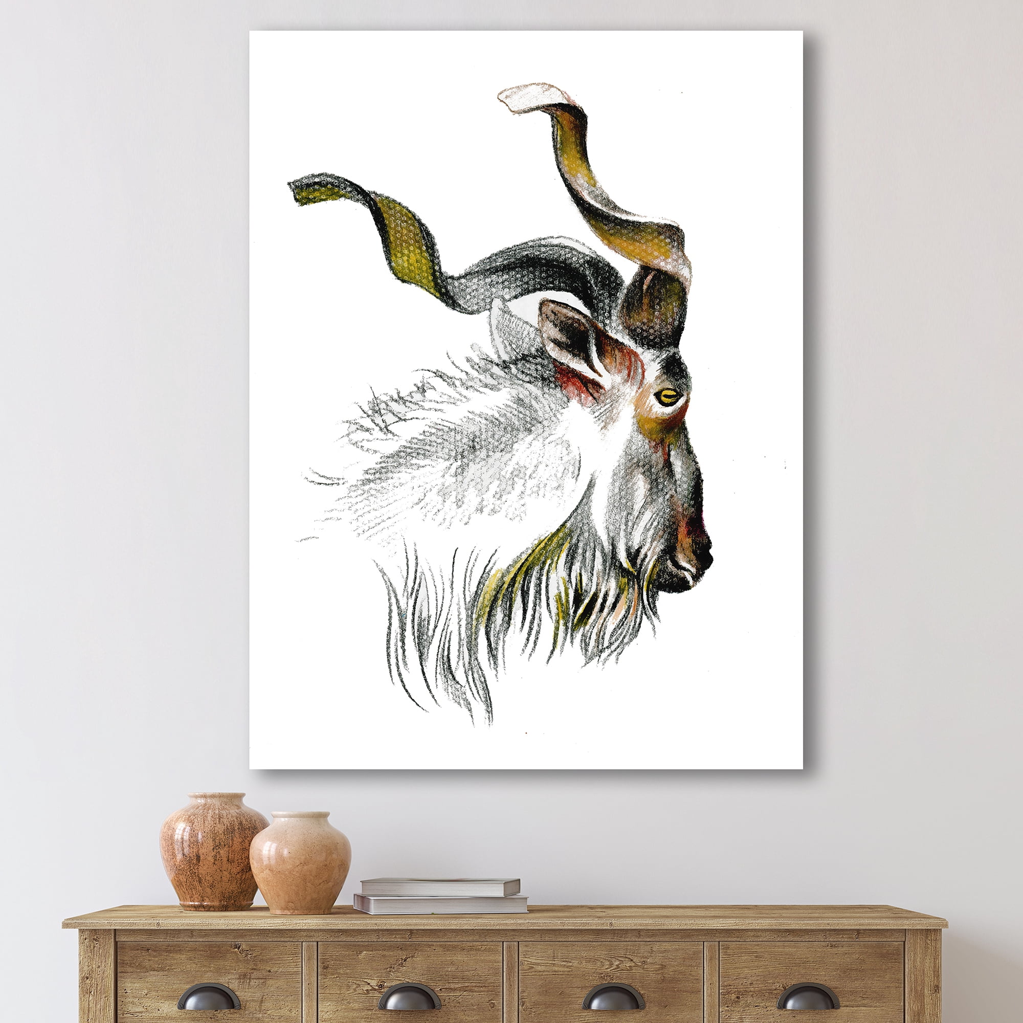 Designart ' Black and White Portrait Of Goat II ' Farmhouse Canvas Wall Art Print
