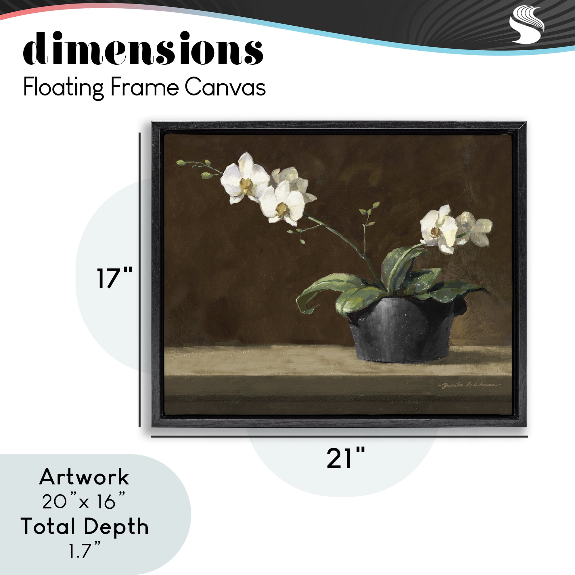 Stupell Industries Potted White Orchid on Ledge Black Framed Floater Canvas Wall Art, design by Yumiko Ichikawa