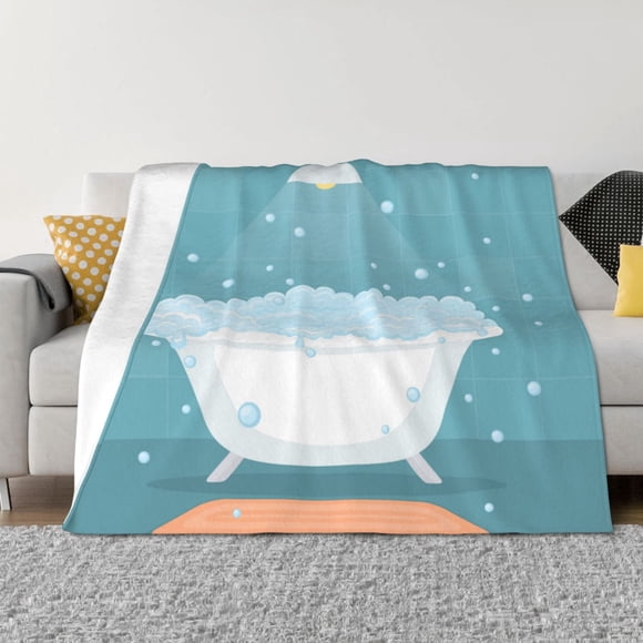 Fotbe Bathtub with Soap Bubbles Manta de Franela con Estampado, Manta Ultrasuave para Cama, Sofá, Auto, Hipoalergénica y Antibolitas-80"x60"