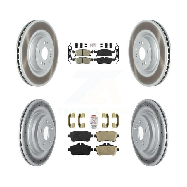 Transit Auto Front Rear Ceramic Pads and Coated Disc Brake Rotors Kit for Car 2016-2017 Mercedes-Benz GLE400 Without Sport Package KGA-103148