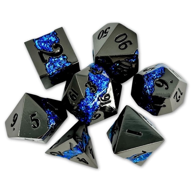Sage's Portal Metal Riftstone DND Dice 7-PC Polyhedral Dice Set for DND TTRPG Dungeons and Dragons Pathfinder Oversized Designer Dice (Gloss Black/Chartreuse)