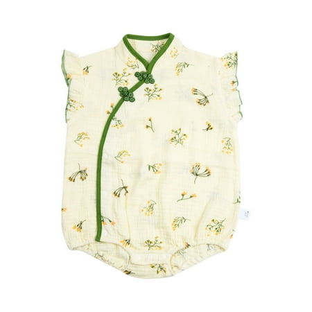 

EFGYYF Baby Girl Clothes Toddler Onesies Baby Girls Jumpsuit Fly Sleeveless Floral Print Romper for Baby Floral Print Baby Crawling Clothes Yellow 12-18 Months