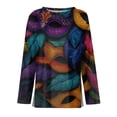 thumbnail image 5 of Womens Mardi Gras Shirts Carnival Feathers Print Long Sleeve Tunic Tops Sequins Crew Neck Party Graphic Tee Blue L, 5 of 6