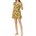 thumbnail image 3 of INSPIRE CHIC Women's Floral Crossover V Neck Petal Sleeves Belted Dress M Yellow-Floral, 3 of 7