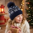 thumbnail image 4 of Trgacdwlo Girls Boys Christmas Knit Pom‑pom Beanie Hat Snowflake Pattern Warm Cuffed Winter Skull Hat Cute Soft Knitted Cap for Teens Party Gift Daily Outdoor Wear, 4 of 5