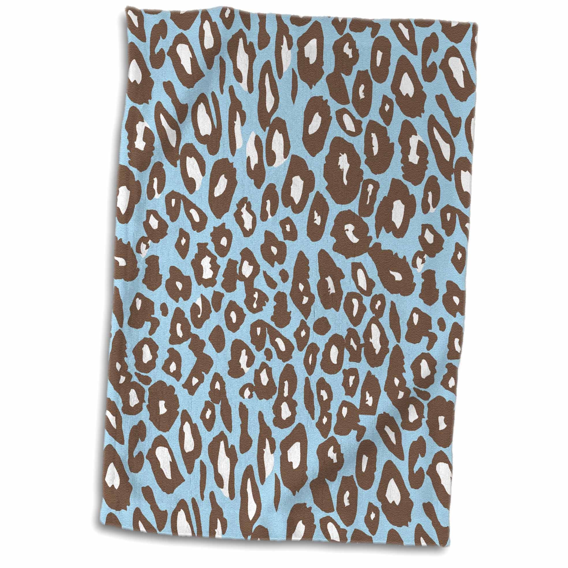 3dRose Blue, Brown and White Leopard Print Towel, 15 by 22inch