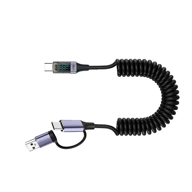 Retractable USB C Charging Cable Cord with Digital Power Display Wear Resistant Suitable for Type C Fast Charging Dat