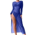 thumbnail image 2 of Pitauce Womens Sheer Mesh Long Sleeve Bikini Cover Up High Split See Through Swimwear Coverups Summer Beach Long Dresses, 2 of 3