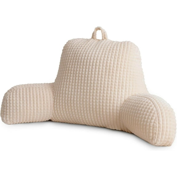 Reading Pillow Bed Wedge Large Adult Children Backrest with Arms Back Support for Sitting Up in Bed/Couch for Lounging Bedrest,Waffle Stereoscopic Design,Ivory