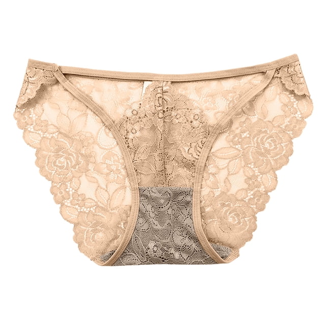 Gibobby Bragas Bikini Elásticas Encaje transpirable encaje sexy para mujer Ahueca hacia fuera y las nalgas Bragas breves puras (Beige,Talla única)