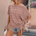 thumbnail image 6 of Women's Summer Tops Summer Casual Crew Neck Tie Side Short Sleeve Shirts Solid Color Jacquard Loose Tunic Blouses (XL, Pink), 6 of 7
