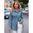 thumbnail image 4 of Womens Casual Collared Blouse Loose Fit Long Sleeve Button Down Seersucker Shirt Tops Blue S, 4 of 7