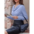 thumbnail image 5 of Endives Women's Long Sleeve Shirt Draped Cowl Neck Tops Flared Collar Ribbed Elengant Solid Color Blouse Dressy Casual Shirts Business Outfits Spring Trendy Light Blue, 5 of 7