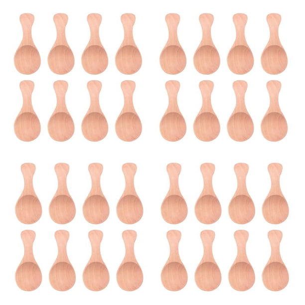Cuchara pequeña de madera para sal, 32 Uds., cuchara para condimentos de madera maciza, cucharadita de miel hecha a mano