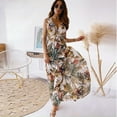 thumbnail image 3 of Bidobibo Womens Summer Maxi Dresses Tropical Print Beach Dresses V-Neck Sleeveless High Waist Lace up Flowy Long Dress Holiday Sundress, 3 of 9