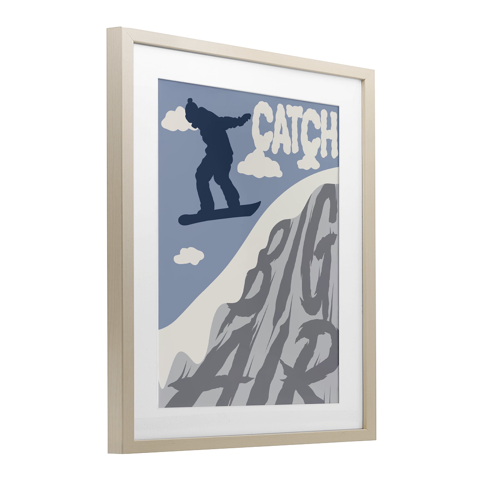 Catch Big Air Snowboard Birch Framed Print Under Glass, design by Marcus Prime