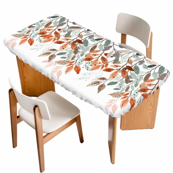 Vintage Leaves Table Cloths for 4 Foot Rectangle Tables, Summer Botanical Pastoral Watercolor Patio Waterproof Elastic Fitted Tablecloths, Washable Rectangular Table Cover for Camping