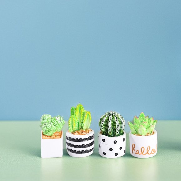 SHOWERORO 12Pcs Tiny Terrarium Potted Plants Realistic Faux Cactus Ornaments for Office Shelf