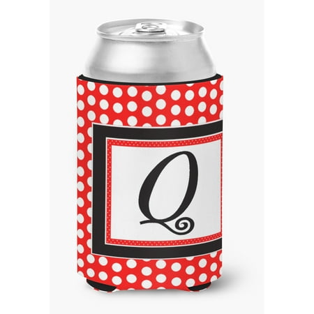 

Letter Q Initial Monogram - Red Black Polka Dots Can or Bottle Beverage Insulator Hugger