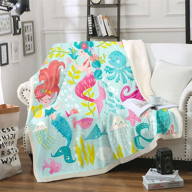 Ariel Mermaid Blankets Furry Winter Fleece Bed Anime Printed Blanket Coraline And Throws Plush