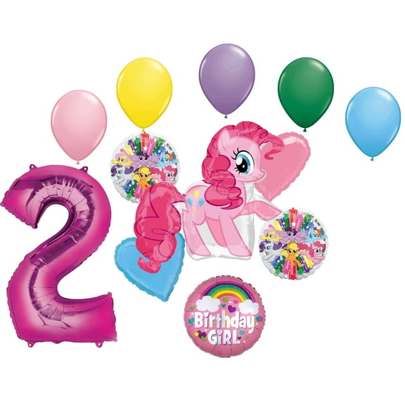 My Little Pony Pinkie Pie and Rainbow Dash 2nd Birthday Party Supplies 12 Piece Mylar & Latex Balloons Set Latex and Mylar Balloon Set