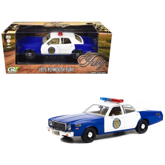 1975 Plymouth Fury "Osage County Sheriff" Blue and White 1/24 Diecast Model Car by Greenlight