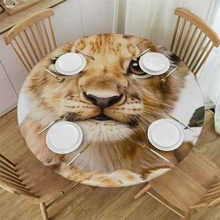 

SHERONV Lion Cub Leaves Round Tablecloth Stain-Resistant Washable 31 -35