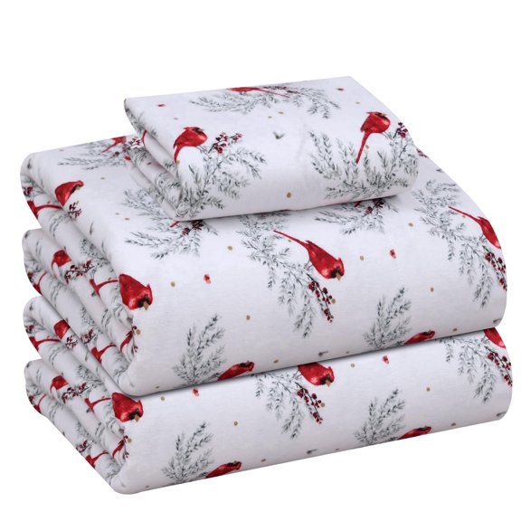 RUVANTI Flannel Sheets Twin Size - 100% Cotton Double Brushed Twin Sheets Set, Deep Pockets 16 Inches, All Seasons Breathable & Extra Soft Bed Sheets, Warm & Cozy, 3 Piece, Cardinal